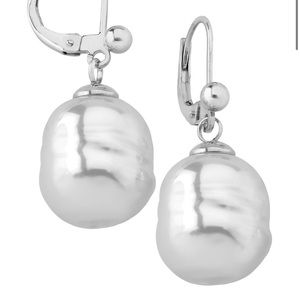 Agora Rhodium-Plated Silver & 12MM White Baroque Pearl Drop Earrings